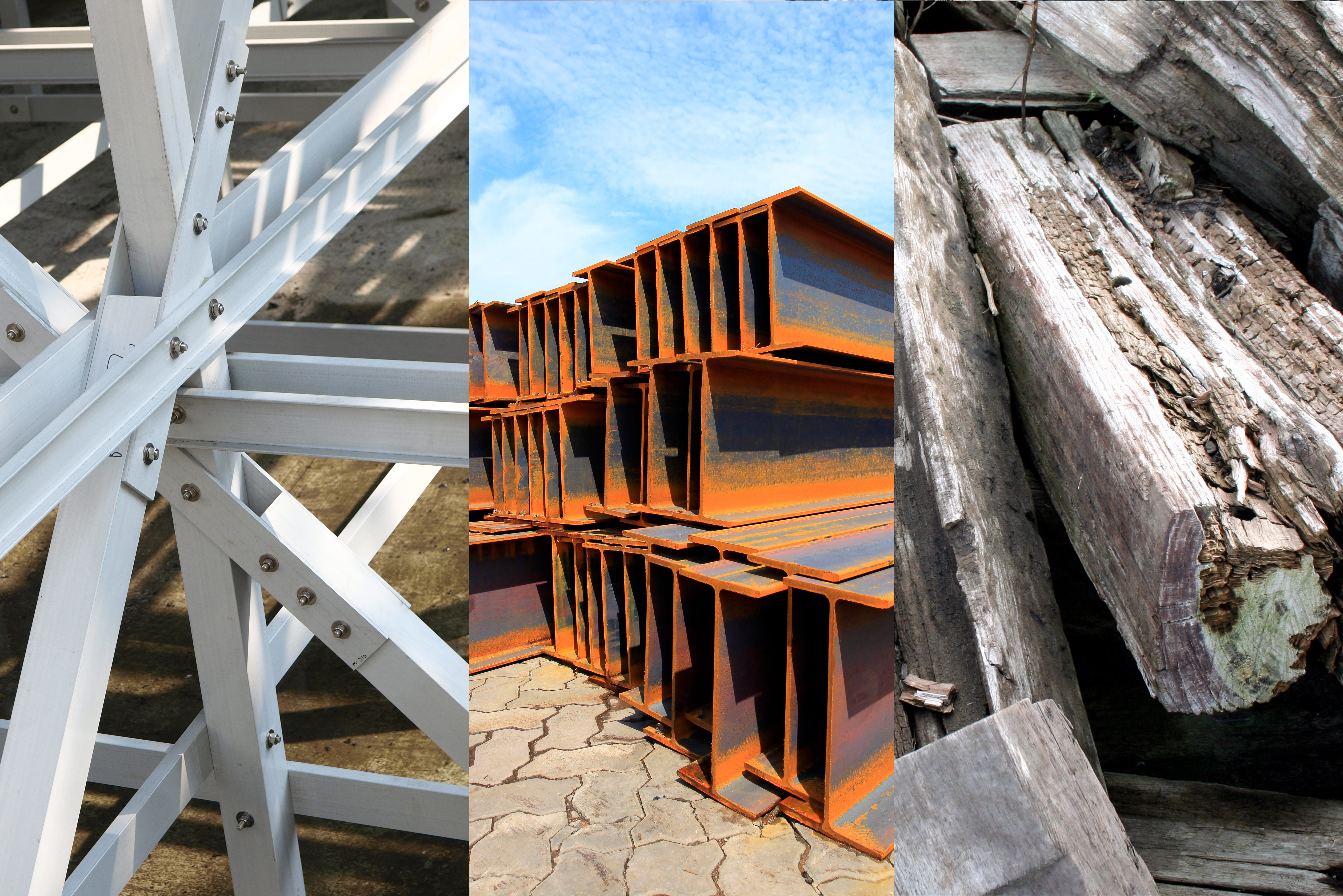 Produktvergleich von Glasfaser, Holz und Stahl